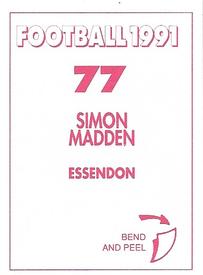1991 Select AFL Stickers #77 Simon Madden Back